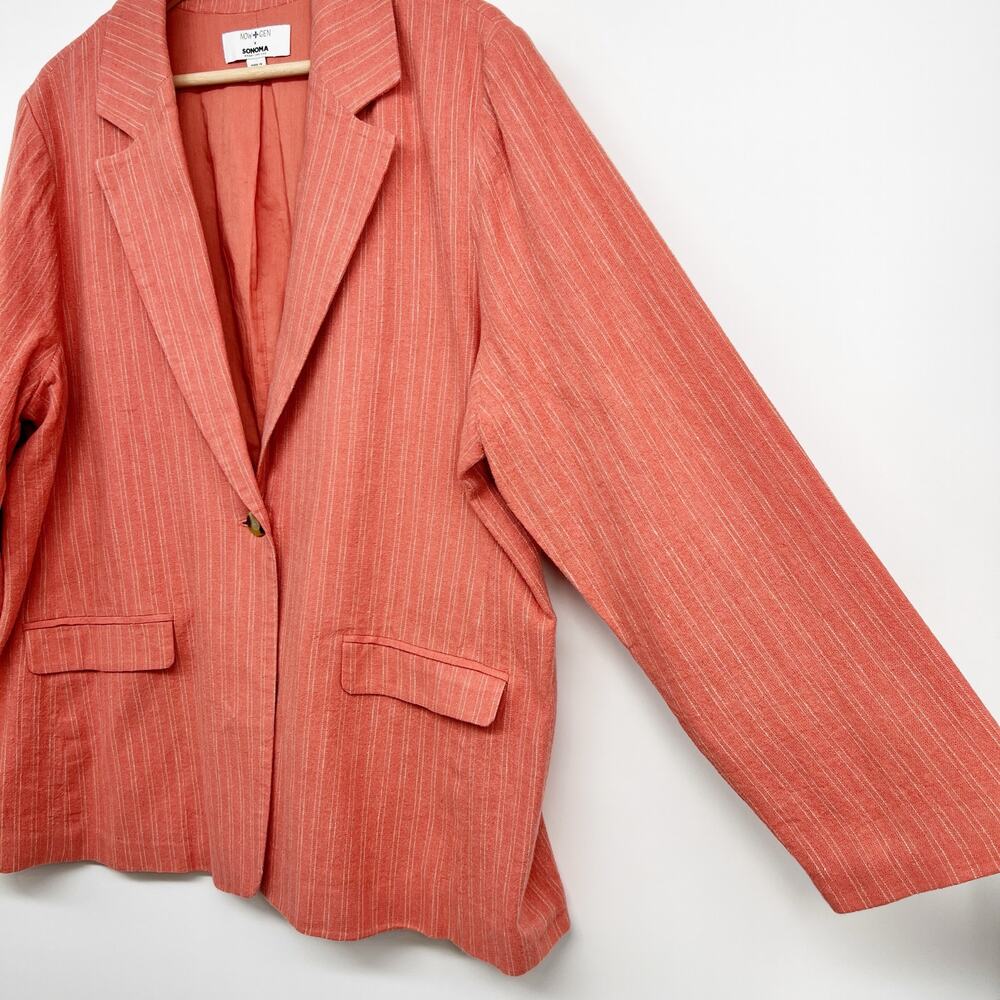 Sonoma x Now Gen Linen Blazer Womens PXL Coral Orange White Striped One Button - Picture 3 of 8